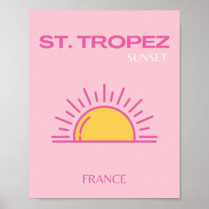 St Tropez, Frankreich, Sunset, Travel Art, Pink Poster