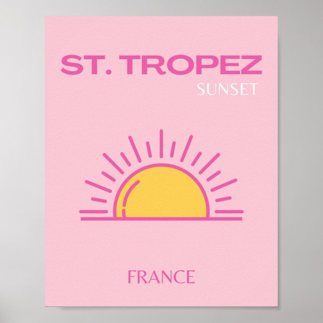 St Tropez, Frankreich, Sunset, Travel Art, Pink Poster (Vorne)