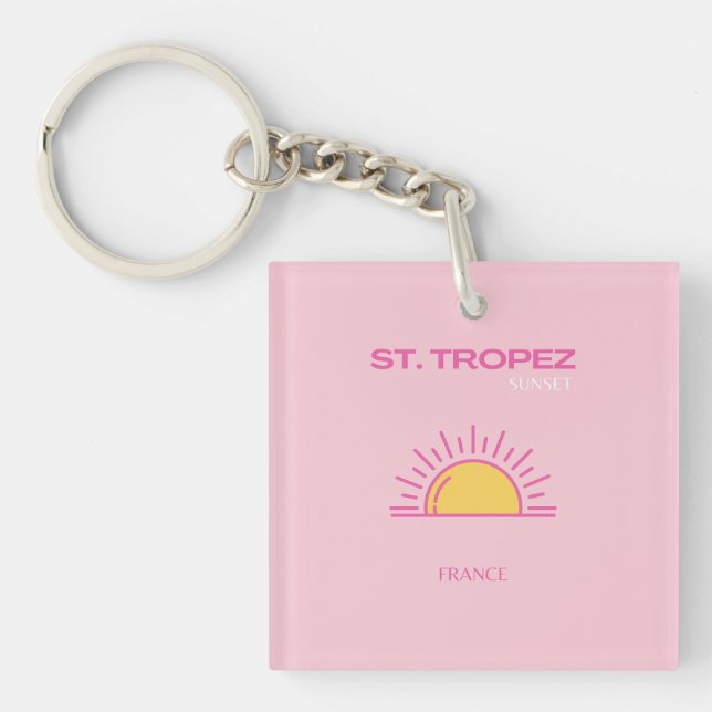St Tropez, Frankreich, Sunset, Travel Art, Pink Schlüsselanhänger (Vorderseite)