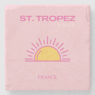 St Tropez, Frankreich, Sunset, Travel Art, Pink Steinuntersetzer