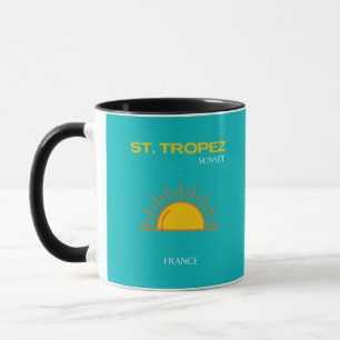 St Tropez, Sunset, Travel Art, Türkis Tasse