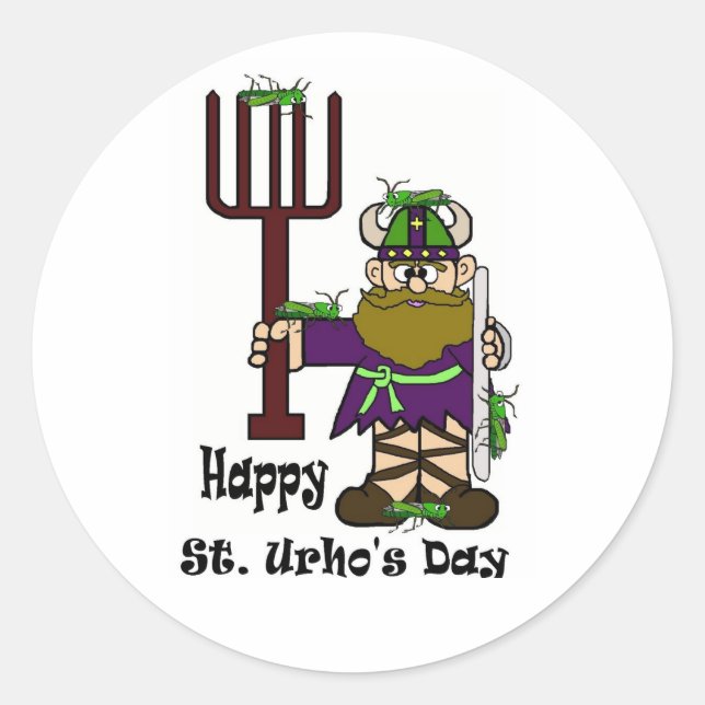St. Urho mit vielen Grasshoppers Stickers (Vorderseite)