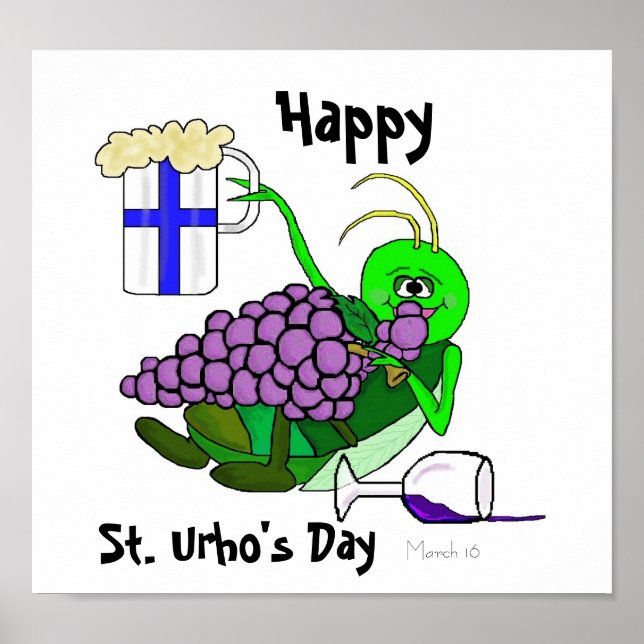 St. Urho's Day Poster mit Betrunkenem Grasshopper (Vorne)