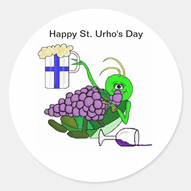 St. Urho's Day Stickers mit Drunken Grasshopper (Vorderseite)