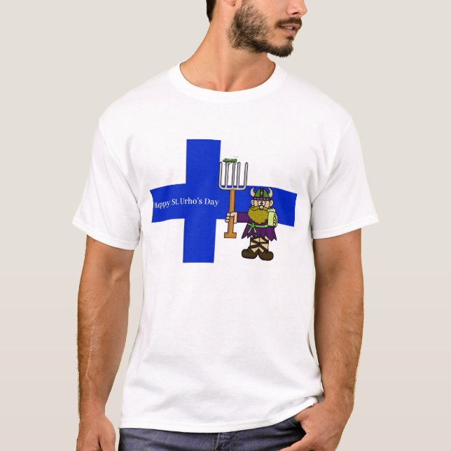 St. Urho's Day T - Shirt mit finnischer Flagge (Vorderseite)