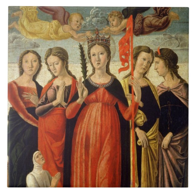 St Ursula und vier Heilige (Tempera auf Platte) Fliese (Vorderseite)