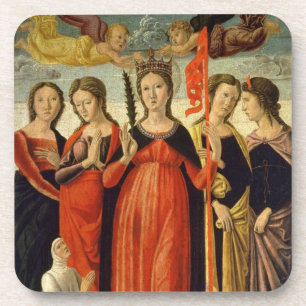 St Ursula und vier Heilige (Tempera auf Platte) Untersetzer