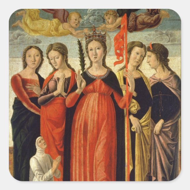 St. Ursula und Vier Heilige (Tempera auf Tafel) Quadratischer Aufkleber (Vorderseite)