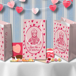 St Valentine Catholic Pink Heart Sketch Artwork Kleine Geschenktüte