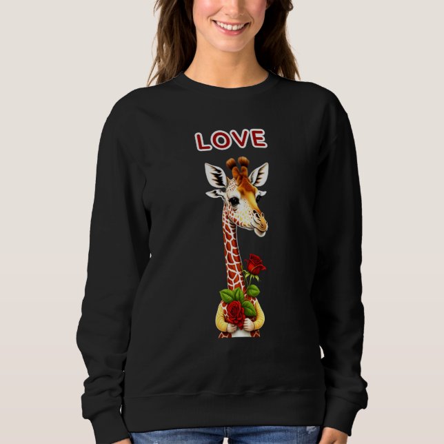 St Valentine Day Love Giraffe holding roses Sweatshirt (Vorderseite)