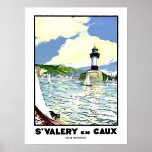 St. Valery en cayx, Wasser, Leuchtturm, Segelboot Poster