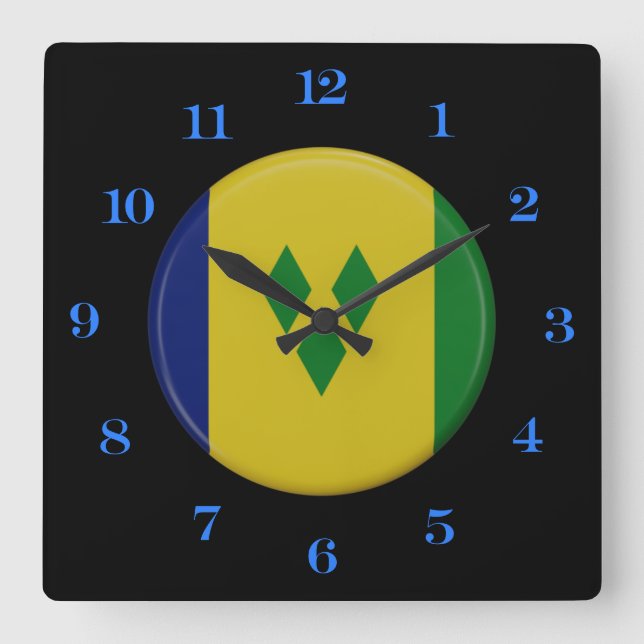 St Vincent Flag Round Clock Quadratische Wanduhr (Vorderseite)