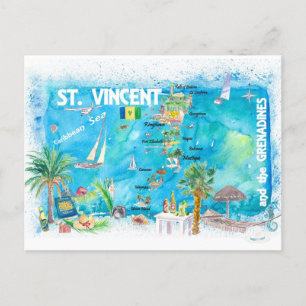 St Vincent Grenadines Antilles Illustrierte Reise Postkarte