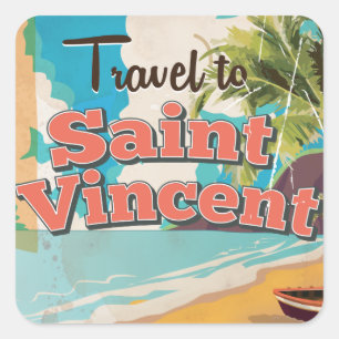St. Vincent Vintage Reiseplakat. Quadratischer Aufkleber
