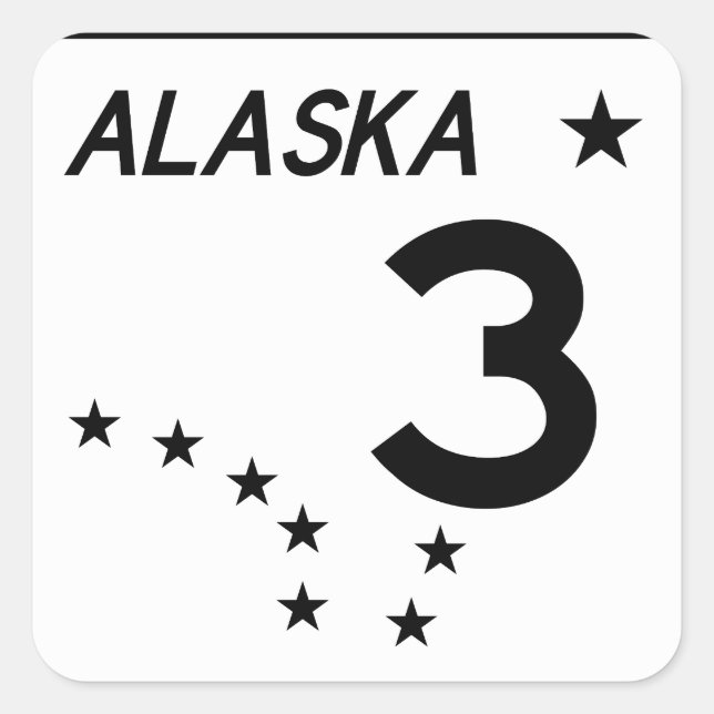 Staat Alaska Route 3 Quadratischer Aufkleber (Vorderseite)