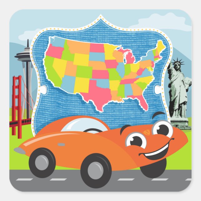 Staat Bingo und Road Trip US-Sticker-Set Quadratischer Aufkleber (Vorderseite)