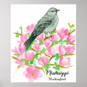 Staat Bird of Mississippi Mockingbird Wasserfarbe Poster