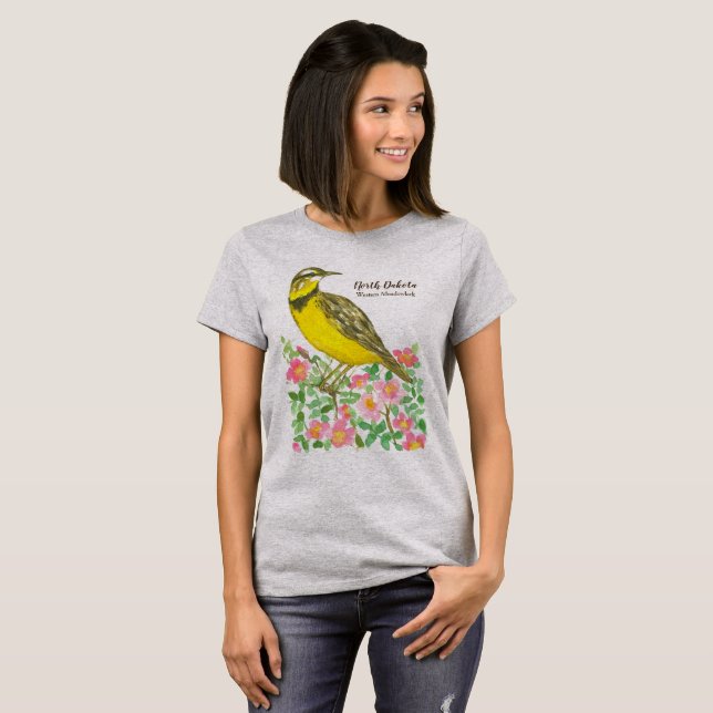 Staat Bird of North Dakota Western Meadowlark T-Shirt (Vorne ganz)