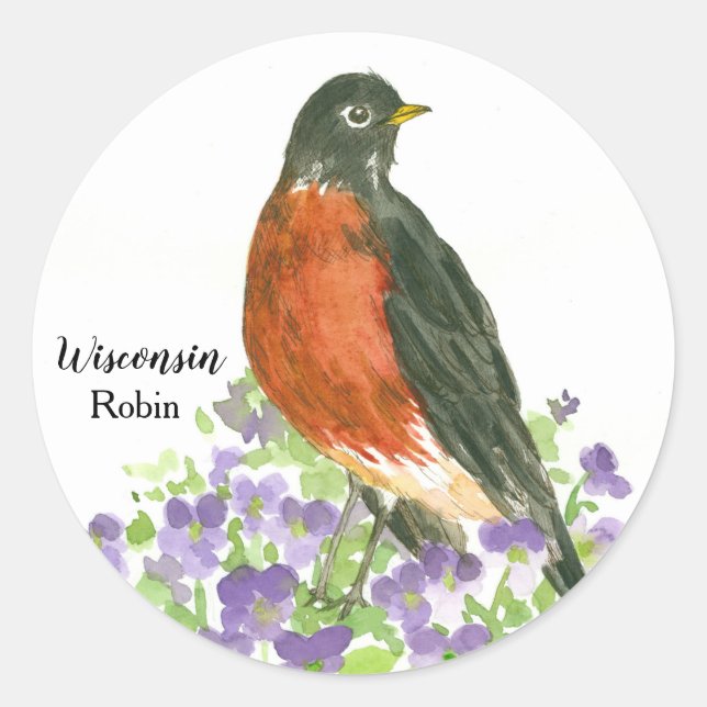 Staat Bird of Wisconsin Robin Wood Violet Runder Aufkleber (Vorderseite)
