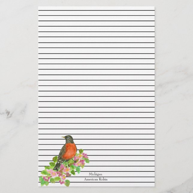 Staat Bird von Michigan American Robin Lined Briefpapier (Vorderseite)