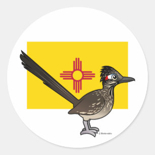 Staat Birdorable in New Mexico: Roadrunner Runder Aufkleber