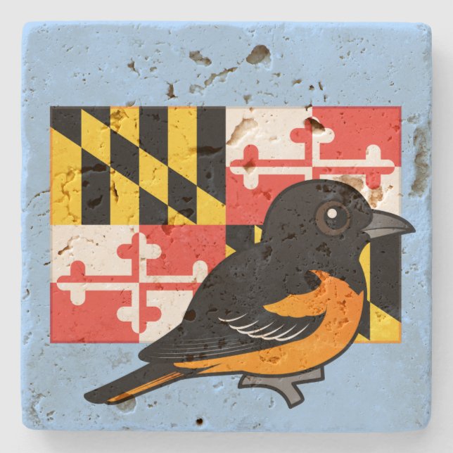 Staat Birdorable von Maryland: Baltimore Oriole Steinuntersetzer (Vorderseite)