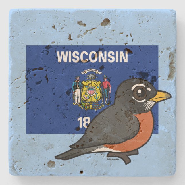 Staat Birdorable von Wisconsin: Amerikaner Robin Steinuntersetzer (Vorderseite)