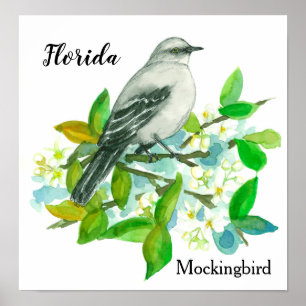 Staat Blume Florida Orange Blossom Mockingbird Poster