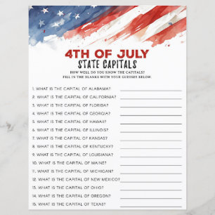 Staat Captials 4. Juli Party Game