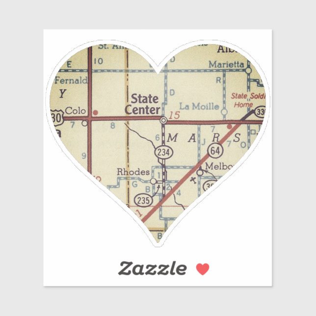 Staat Center Iowa Vintage Karte Aufkleber (Blatt)