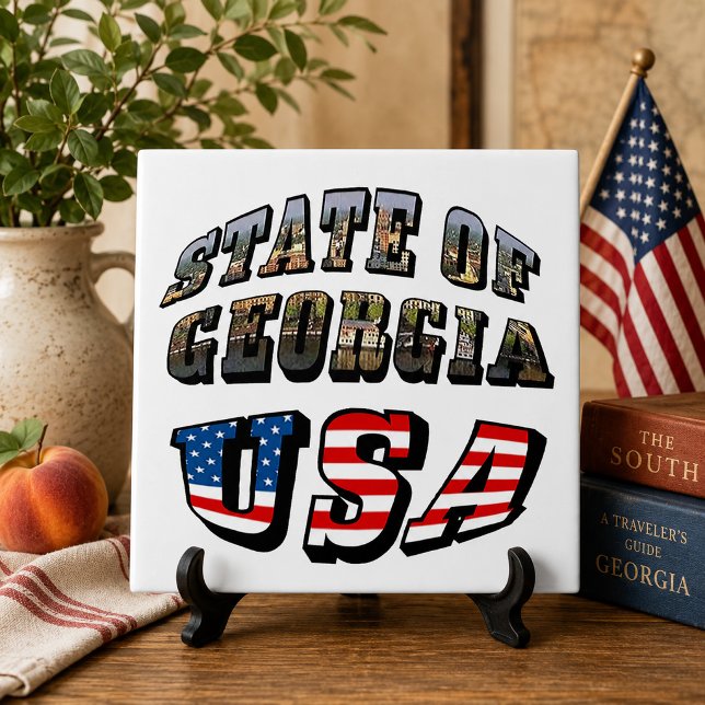 Staat der Fahne Georgiens und USA Fliese (State of Georgia and USA Flag Text Ceramic Tile)