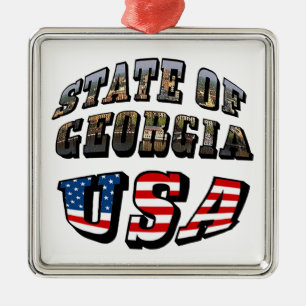 Staat der Fahne Georgiens und USA Silbernes Ornament