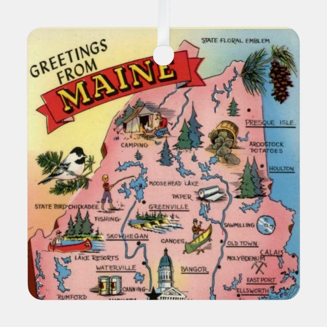 Staat der Maine Map Ornament Aus Metall (Vorderseite)