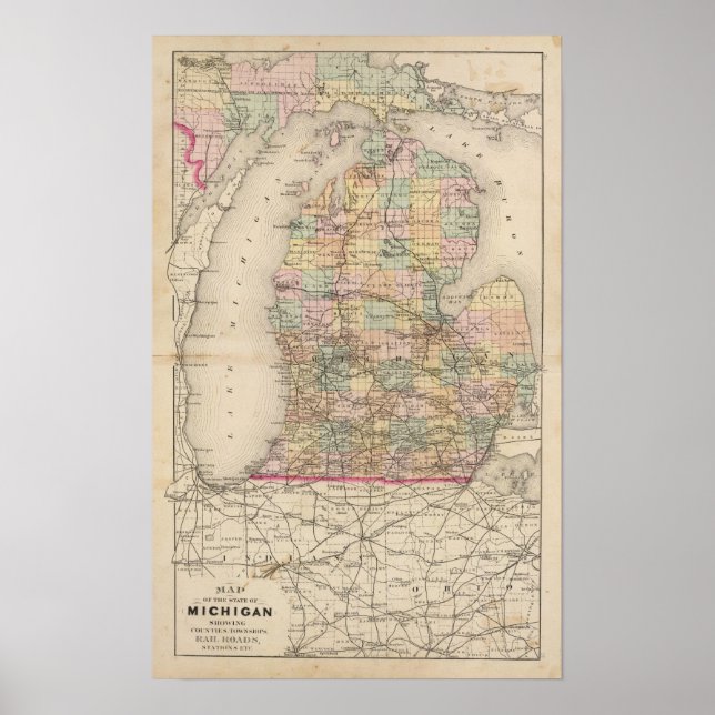 Staat der Michigan Atlas Karte Poster (Vorne)