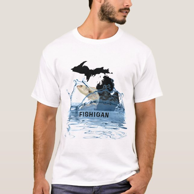Staat der Michigan-Grafik mit großen Fischen T-Shirt (Vorderseite)