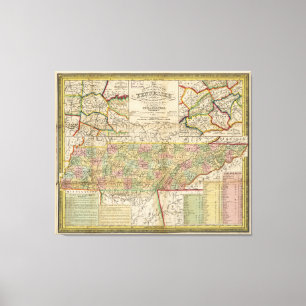 Staat der Tennessee-Karte (1851) Leinwanddruck