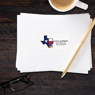 Staat der Texas-Flagge mit Staat Blume Bluebonnet Adressaufkleber