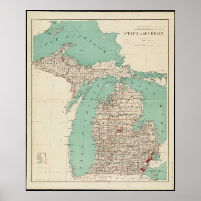 Staat der Vintagen Karte von Michigan Poster (Vorne)