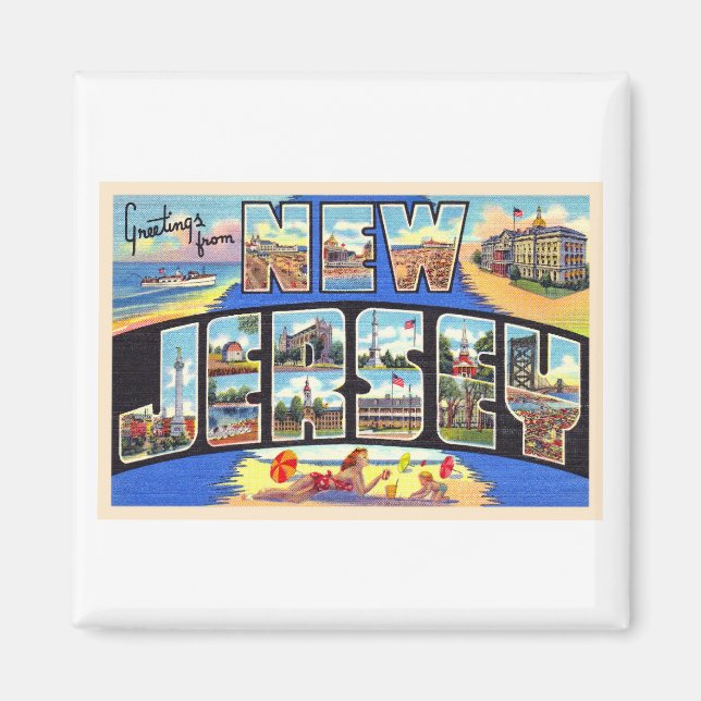 Staat der Vintagen Postkarte New Jersey Magnet (Vorne)