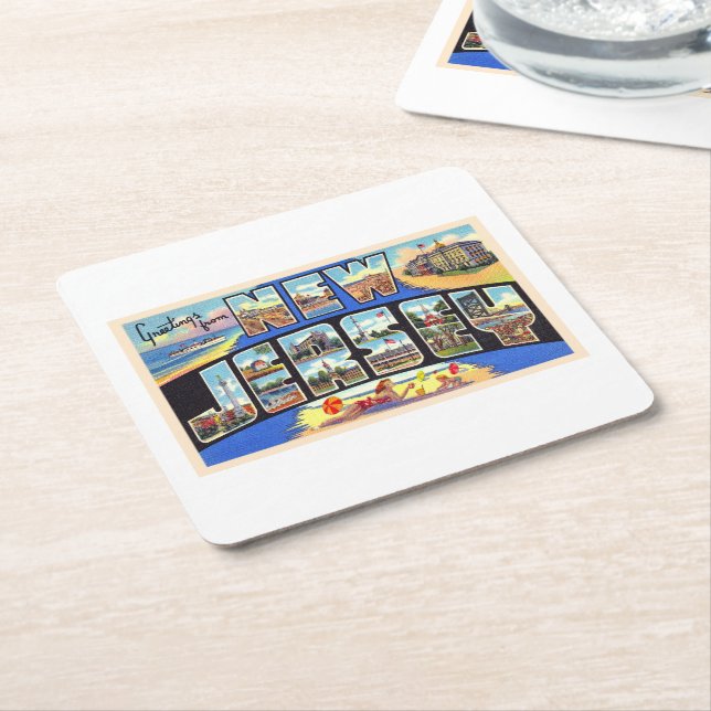 Staat der Vintagen Postkarte New Jersey Rechteckiger Pappuntersetzer (angewinkelt)