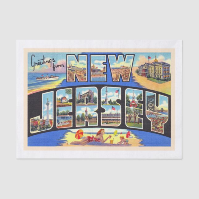 Staat der Vintagen Postkarte New Jersey Seidenpapier (Vorderseite)