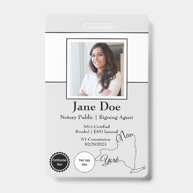 Staat des New Yorker Notar Public Abzeichen mit QR Ausweis (Vorderseite)