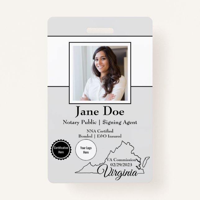 Staat des Notars von Virginia mit QR-Code Ausweis (Vorderseite)