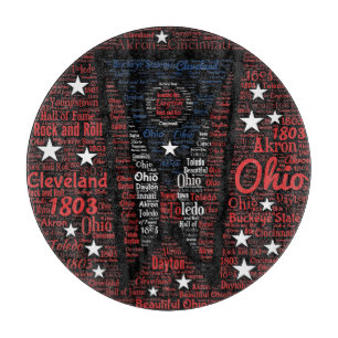 Staat des Ohio Word Art Glass Cutting Board 12" Schneidebrett