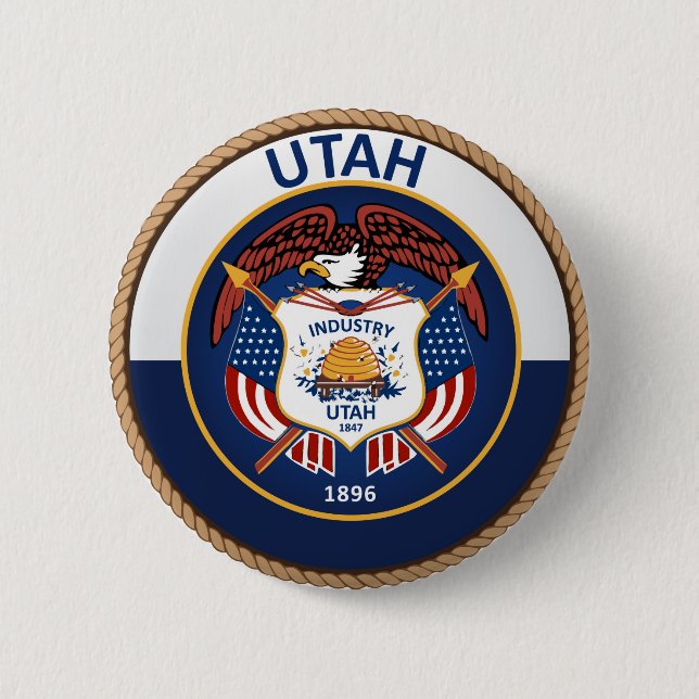 Staat des Utah-Flaggen-Siegel-Knopfes Button (Vorderseite)