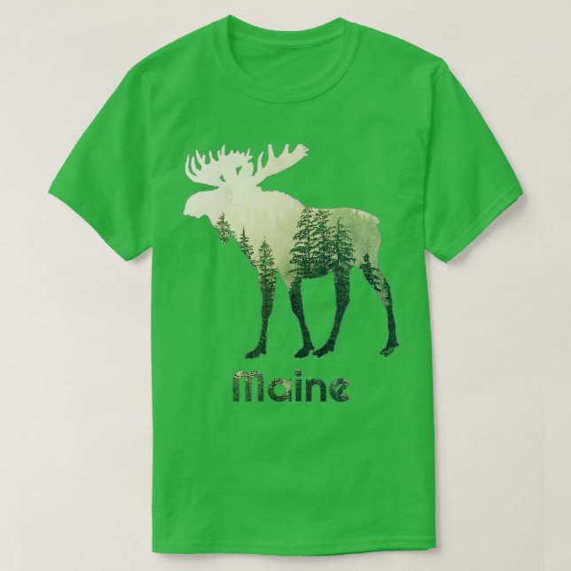 Staat des Wald von Maine Elche und Wildtiere T-Shirt (Design vorne)