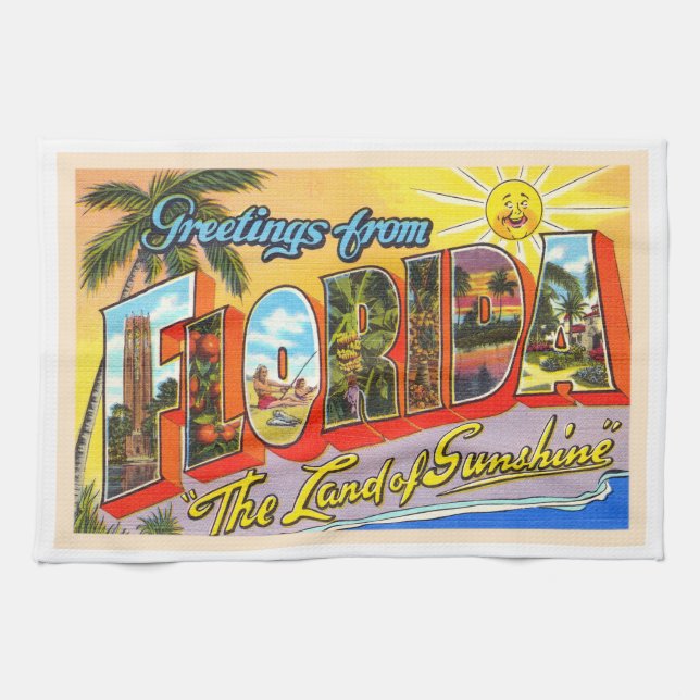 Staat Florida FL Vintager Großbuchstabe Postkarte Geschirrtuch (Horizontal)
