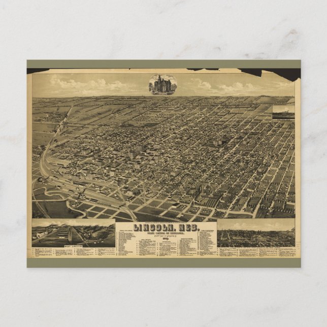 Staat Hauptstadt Lincoln, Nebraska (1889) Postkarte (Vorderseite)