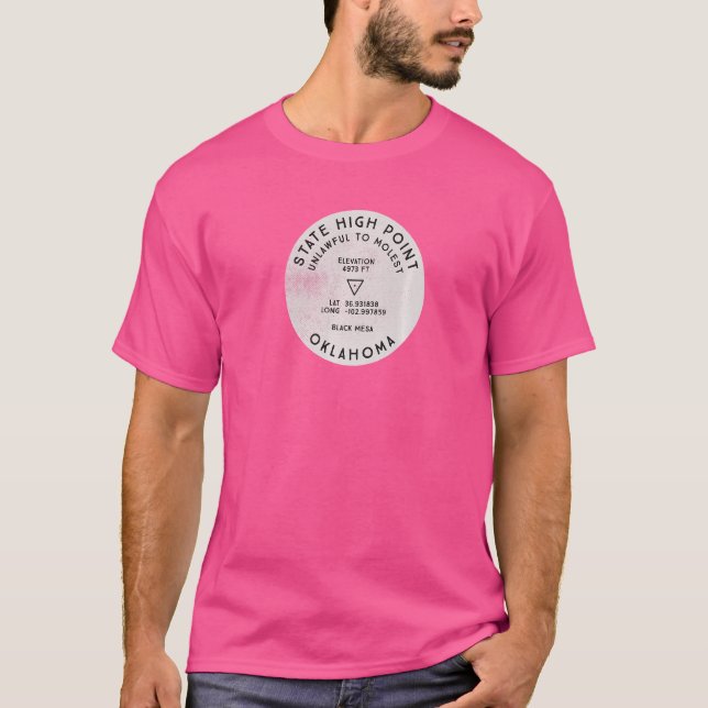 Staat Highpoint Oklahoma Schwarzer Mesa Wanderung T-Shirt (Vorderseite)