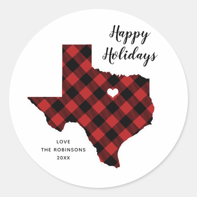 Staat Holiday Tartan Texas Runder Aufkleber (Vorderseite)